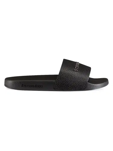 Stefano Ricci Men's Calfskin Leather Slides - Black | Thumbnail 1 Stefano Ricci Men's Calfskin Leather Slides - Black | Thumbnail 1