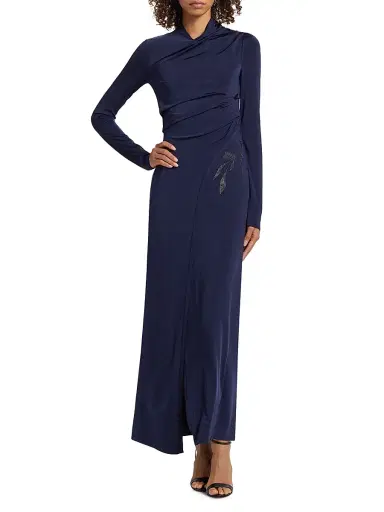 Giorgio Armani Women's Jersey Embellished Midi-Dress - Navy - Size 4 | Thumbnail 3 Giorgio Armani Women's Jersey Embellished Midi-Dress - Navy - Size 4 | Thumbnail 3