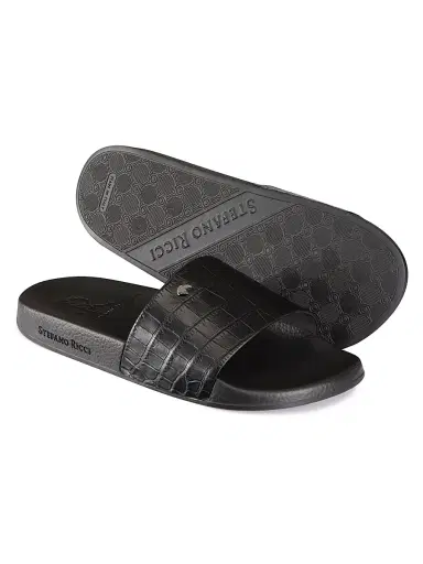 Stefano Ricci Men's Crocodile Leather Slides - Black | Thumbnail 3 Stefano Ricci Men's Crocodile Leather Slides - Black | Thumbnail 3