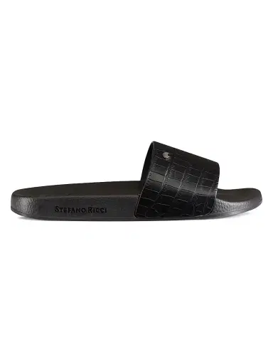 Stefano Ricci Men's Crocodile Leather Slides - Black | Thumbnail 1 Stefano Ricci Men's Crocodile Leather Slides - Black | Thumbnail 1