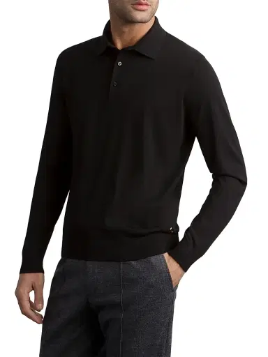Stefano Ricci Men's Cashmere-Wool Polo Shirt - Black | Thumbnail 2 Stefano Ricci Men's Cashmere-Wool Polo Shirt - Black | Thumbnail 2