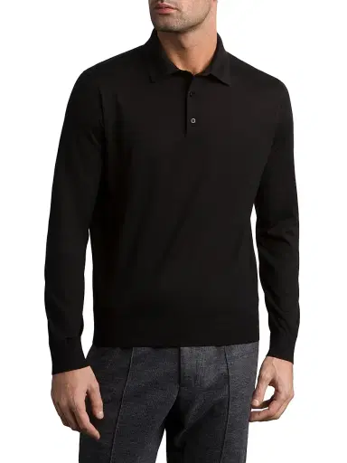 Stefano Ricci Men's Cashmere-Wool Polo Shirt - Black | Thumbnail 3 Stefano Ricci Men's Cashmere-Wool Polo Shirt - Black | Thumbnail 3