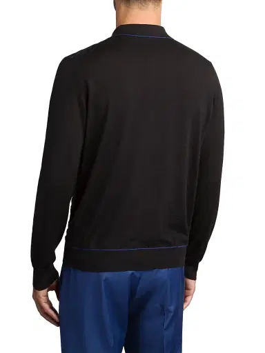 Stefano Ricci Men's Luxury Wool Polo Sweater - Black | Thumbnail 2 Stefano Ricci Men's Luxury Wool Polo Sweater - Black | Thumbnail 2