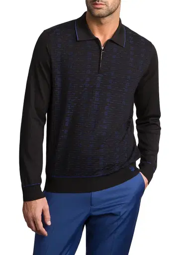 Stefano Ricci Men's Luxury Wool Polo Sweater - Black | Thumbnail 3 Stefano Ricci Men's Luxury Wool Polo Sweater - Black | Thumbnail 3