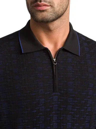 Stefano Ricci Men's Luxury Wool Polo Sweater - Black | Thumbnail 4 Stefano Ricci Men's Luxury Wool Polo Sweater - Black | Thumbnail 4