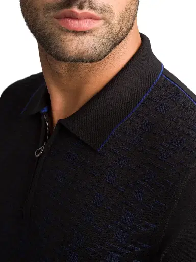 Stefano Ricci Men's Luxury Wool Polo Sweater - Black | Thumbnail 5 Stefano Ricci Men's Luxury Wool Polo Sweater - Black | Thumbnail 5