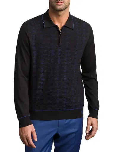 Stefano Ricci Men's Luxury Wool Polo Sweater - Black | Thumbnail 1 Stefano Ricci Men's Luxury Wool Polo Sweater - Black | Thumbnail 1