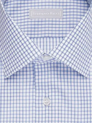 Stefano Ricci Men's Refined Classic Dress Shirt - Blue White | Thumbnail 2 Stefano Ricci Men's Refined Classic Dress Shirt - Blue White | Thumbnail 2
