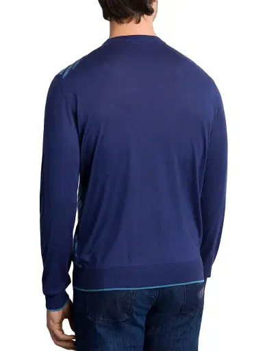 Stefano Ricci Men's Cotton and Silk Jacquard Knit Sweater - Blue Acqua | Thumbnail 3 Stefano Ricci Men's Cotton and Silk Jacquard Knit Sweater - Blue Acqua | Thumbnail 3