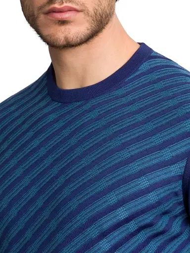 Stefano Ricci Men's Cotton and Silk Jacquard Knit Sweater - Blue Acqua | Thumbnail 4 Stefano Ricci Men's Cotton and Silk Jacquard Knit Sweater - Blue Acqua | Thumbnail 4