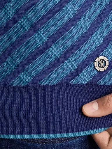 Stefano Ricci Men's Cotton and Silk Jacquard Knit Sweater - Blue Acqua | Thumbnail 6 Stefano Ricci Men's Cotton and Silk Jacquard Knit Sweater - Blue Acqua | Thumbnail 6
