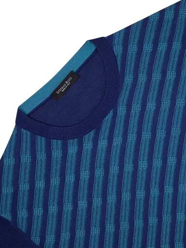 Stefano Ricci Men's Cotton and Silk Jacquard Knit Sweater - Blue Acqua | Thumbnail 7 Stefano Ricci Men's Cotton and Silk Jacquard Knit Sweater - Blue Acqua | Thumbnail 7