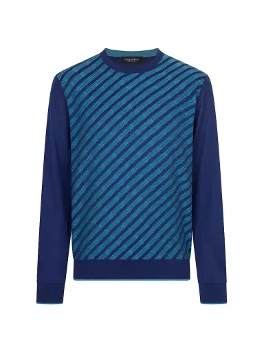 Stefano Ricci Men's Cotton and Silk Jacquard Knit Sweater - Blue Acqua | Thumbnail 1 Stefano Ricci Men's Cotton and Silk Jacquard Knit Sweater - Blue Acqua | Thumbnail 1