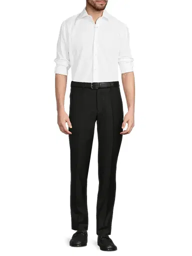 Giorgio Armani Men's Crease-Front Virgin Wool Trousers - Black | Thumbnail 2 Giorgio Armani Men's Crease-Front Virgin Wool Trousers - Black | Thumbnail 2
