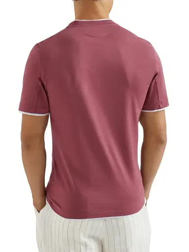 Brunello Cucinelli Men's Cotton Jersey Crew-Neck T-Shirt with Faux Layering - Coral - Size XS | Thumbnail 3 Brunello Cucinelli Men's Cotton Jersey Crew-Neck T-Shirt with Faux Layering - Coral - Size XS | Thumbnail 3