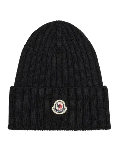 Moncler Ribbed Wool Logo Beanie | Thumbnail 1 Moncler Ribbed Wool Logo Beanie | Thumbnail 1