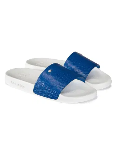 Stefano Ricci Men's Matted Crocodile Leather Slides - Medium Blue | Thumbnail 2 Stefano Ricci Men's Matted Crocodile Leather Slides - Medium Blue | Thumbnail 2