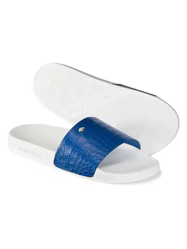 Stefano Ricci Men's Matted Crocodile Leather Slides - Medium Blue | Thumbnail 3 Stefano Ricci Men's Matted Crocodile Leather Slides - Medium Blue | Thumbnail 3
