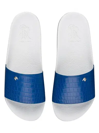 Stefano Ricci Men's Matted Crocodile Leather Slides - Medium Blue | Thumbnail 4 Stefano Ricci Men's Matted Crocodile Leather Slides - Medium Blue | Thumbnail 4