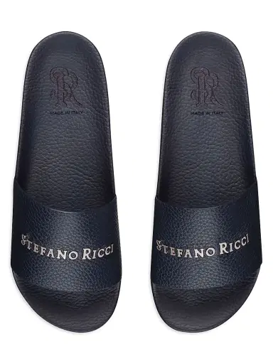 Stefano Ricci Men's Calfskin Leather Slides - Blue | Thumbnail 4 Stefano Ricci Men's Calfskin Leather Slides - Blue | Thumbnail 4