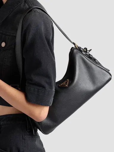 Prada Women's Aimee Medium Leather Shoulder Bag - Black | Thumbnail 3 Prada Women's Aimee Medium Leather Shoulder Bag - Black | Thumbnail 3