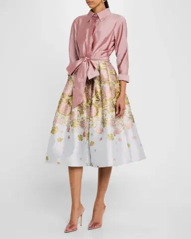 Rickie Freeman for Teri Jon Pleated Floral Jacquard Midi Shirtdress | Thumbnail 2 Rickie Freeman for Teri Jon Pleated Floral Jacquard Midi Shirtdress | Thumbnail 2