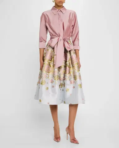 Rickie Freeman for Teri Jon Pleated Floral Jacquard Midi Shirtdress | Thumbnail 4 Rickie Freeman for Teri Jon Pleated Floral Jacquard Midi Shirtdress | Thumbnail 4