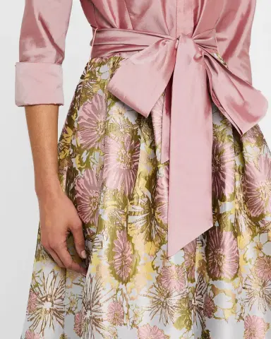 Rickie Freeman for Teri Jon Pleated Floral Jacquard Midi Shirtdress | Thumbnail 5 Rickie Freeman for Teri Jon Pleated Floral Jacquard Midi Shirtdress | Thumbnail 5