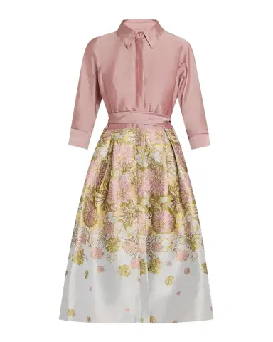 Rickie Freeman for Teri Jon Pleated Floral Jacquard Midi Shirtdress | Thumbnail 1 Rickie Freeman for Teri Jon Pleated Floral Jacquard Midi Shirtdress | Thumbnail 1