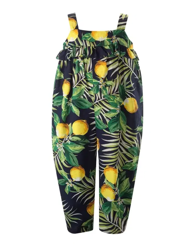 Girl's Lemon-Print Ruffle Jumpsuit, Size 2-14 Girl's Lemon-Print Ruffle Jumpsuit, Size 2-14