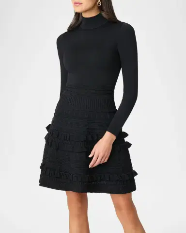 Shoshanna Joie Mock-Neck Mixed Knit Mini Dress | Thumbnail 2 Shoshanna Joie Mock-Neck Mixed Knit Mini Dress | Thumbnail 2
