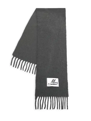 Marni Men's Logo Patch Alpaca-Blend Scarf - Antique Silver | Thumbnail 1 Marni Men's Logo Patch Alpaca-Blend Scarf - Antique Silver | Thumbnail 1