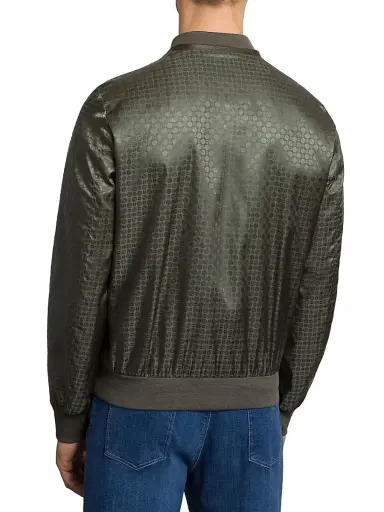 Stefano Ricci Men's Jacquard and Lambskin Leather Blouson Jacket - Chrome Green | Thumbnail 2 Stefano Ricci Men's Jacquard and Lambskin Leather Blouson Jacket - Chrome Green | Thumbnail 2
