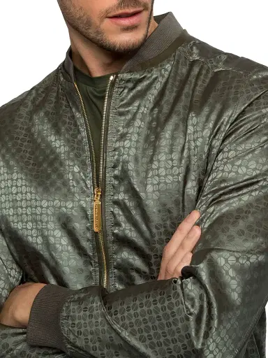 Stefano Ricci Men's Jacquard and Lambskin Leather Blouson Jacket - Chrome Green | Thumbnail 3 Stefano Ricci Men's Jacquard and Lambskin Leather Blouson Jacket - Chrome Green | Thumbnail 3