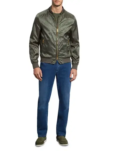 Stefano Ricci Men's Jacquard and Lambskin Leather Blouson Jacket - Chrome Green | Thumbnail 8 Stefano Ricci Men's Jacquard and Lambskin Leather Blouson Jacket - Chrome Green | Thumbnail 8