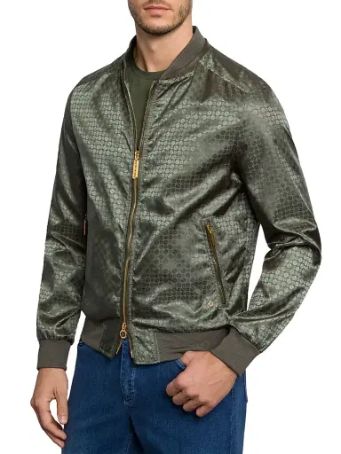 Stefano Ricci Men's Jacquard and Lambskin Leather Blouson Jacket - Chrome Green | Thumbnail 1 Stefano Ricci Men's Jacquard and Lambskin Leather Blouson Jacket - Chrome Green | Thumbnail 1