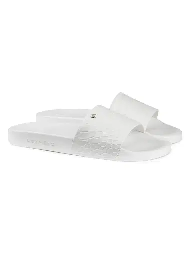 Stefano Ricci Men's Matted Crocodile Leather Slides - White | Thumbnail 2 Stefano Ricci Men's Matted Crocodile Leather Slides - White | Thumbnail 2