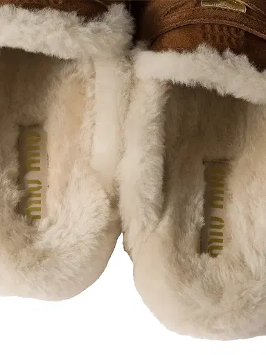 Miu Miu Women's Suede Shearing Mules - Brown | Thumbnail 2 Miu Miu Women's Suede Shearing Mules - Brown | Thumbnail 2