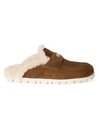 Miu Miu Women's Suede Shearing Mules - Brown | Thumbnail 1 Miu Miu Women's Suede Shearing Mules - Brown | Thumbnail 1