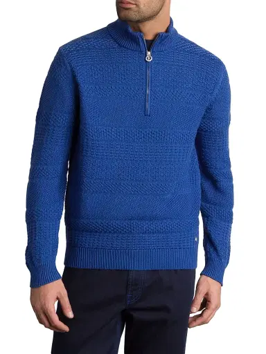 Stefano Ricci Men's Silk and Cotton Knit Mockneck Sweater - Blue | Thumbnail 2 Stefano Ricci Men's Silk and Cotton Knit Mockneck Sweater - Blue | Thumbnail 2