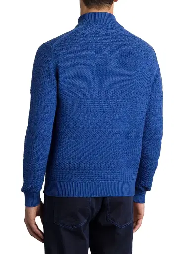 Stefano Ricci Men's Silk and Cotton Knit Mockneck Sweater - Blue | Thumbnail 3 Stefano Ricci Men's Silk and Cotton Knit Mockneck Sweater - Blue | Thumbnail 3