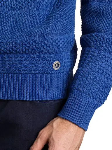 Stefano Ricci Men's Silk and Cotton Knit Mockneck Sweater - Blue | Thumbnail 4 Stefano Ricci Men's Silk and Cotton Knit Mockneck Sweater - Blue | Thumbnail 4