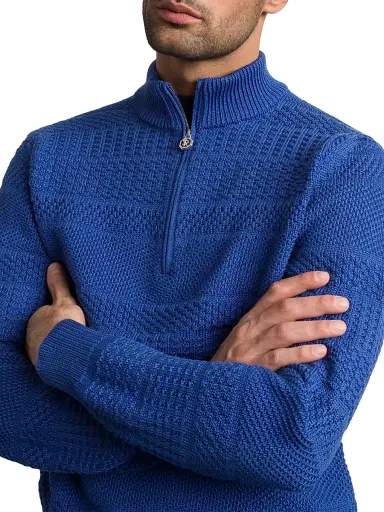 Stefano Ricci Men's Silk and Cotton Knit Mockneck Sweater - Blue | Thumbnail 5 Stefano Ricci Men's Silk and Cotton Knit Mockneck Sweater - Blue | Thumbnail 5