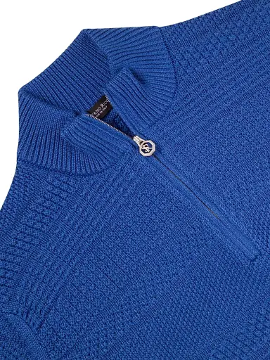 Stefano Ricci Men's Silk and Cotton Knit Mockneck Sweater - Blue | Thumbnail 6 Stefano Ricci Men's Silk and Cotton Knit Mockneck Sweater - Blue | Thumbnail 6