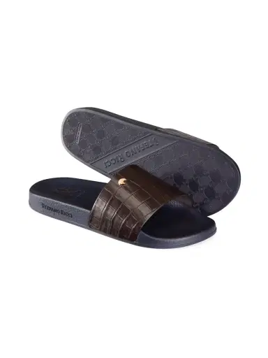 Stefano Ricci Men's Matted Crocodile Leather Slides - Dark Brown | Thumbnail 3 Stefano Ricci Men's Matted Crocodile Leather Slides - Dark Brown | Thumbnail 3