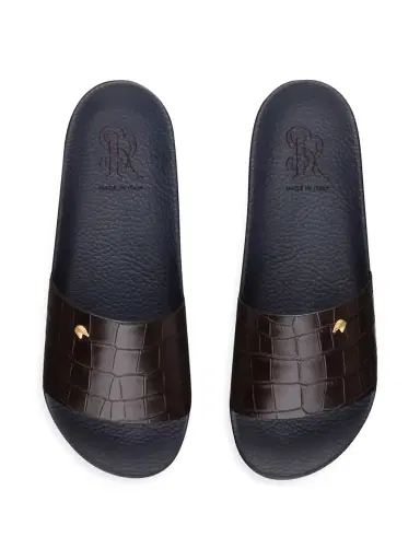 Stefano Ricci Men's Matted Crocodile Leather Slides - Dark Brown | Thumbnail 4 Stefano Ricci Men's Matted Crocodile Leather Slides - Dark Brown | Thumbnail 4