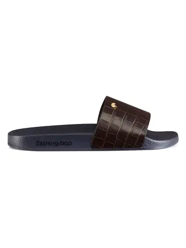 Stefano Ricci Men's Matted Crocodile Leather Slides - Dark Brown | Thumbnail 1 Stefano Ricci Men's Matted Crocodile Leather Slides - Dark Brown | Thumbnail 1