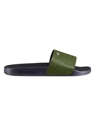 Stefano Ricci Men's Matted Crocodile Leather Slides - Green - Size 12 | Thumbnail 1 Stefano Ricci Men's Matted Crocodile Leather Slides - Green - Size 12 | Thumbnail 1