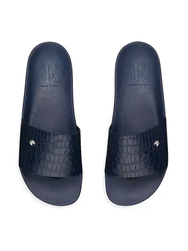 Stefano Ricci Men's Crocodile Leather Slides - Blue | Thumbnail 4 Stefano Ricci Men's Crocodile Leather Slides - Blue | Thumbnail 4