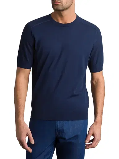 Stefano Ricci Men's Silk and Cotton Knit Crewneck Sweater - Dark Blue | Thumbnail 2 Stefano Ricci Men's Silk and Cotton Knit Crewneck Sweater - Dark Blue | Thumbnail 2